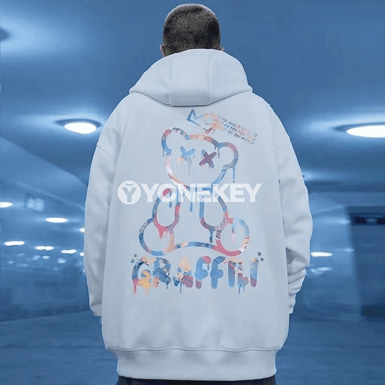 Erkekler üçin ýyly graffiti aýy şekilli hoodi, M-8XL