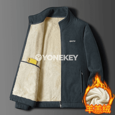 Erkekler üçin gyşky polar jaket, dik ýaka, ýyly we ýumşak