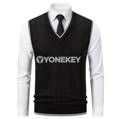 Erkekler üçin V boýun trikotaž jigse, ýeňsiz klassik stil