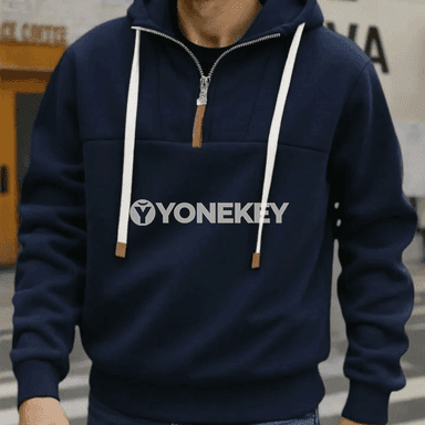 Erkekler üçin gyş ýyly fleýs kapşonly fermuarly sport köýnegi