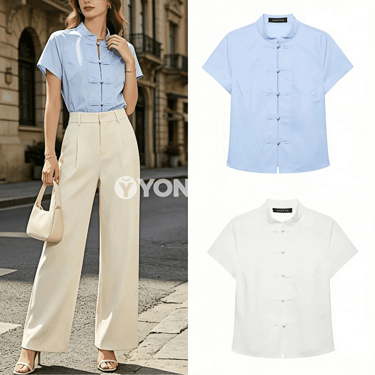 Zenanlar üçin ýeňil ýazlyk slim fit düwünli bluzka