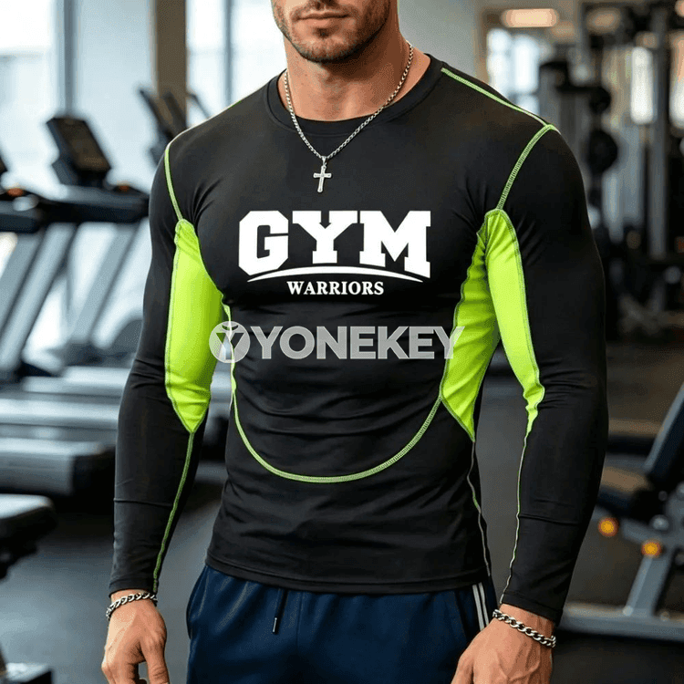 Erkekler üçin sport kompression uzyn ýeňli futbolka, ýeňil we dem alýan