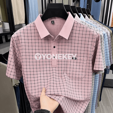 Erkekler üçin klassyk polo köýnek, gysga ýeňli, ýeňil we amatly
