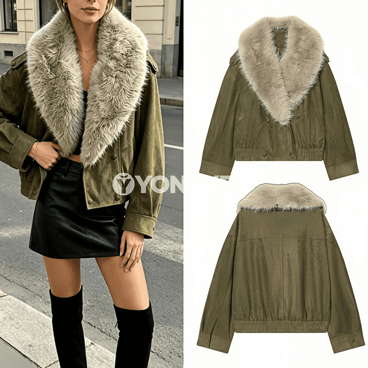 Zenanlar üçin vintage goşa düwmeli ýüňli ýyly jaket