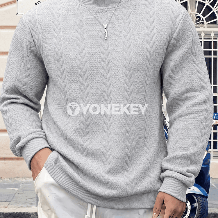 Erkekler üçin örme ýokary boýun switer, ýyly we rahat