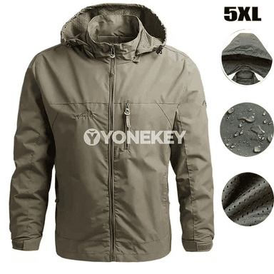 Erkekler üçin ýeňil suw geçirmeýän windbreaker kurtka, kapýuşonly