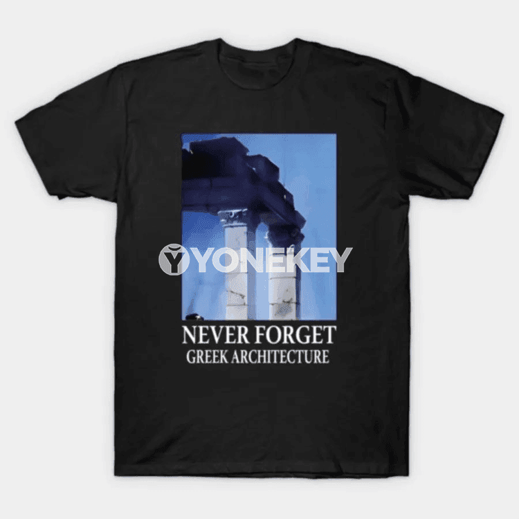 Never Forget Greek Architecture çaply erkek-zenan futbolka, giň kesim