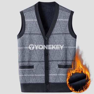 Erkekler üçin argyle ýeňsiz kardigan jilet, ýyly trikotaž