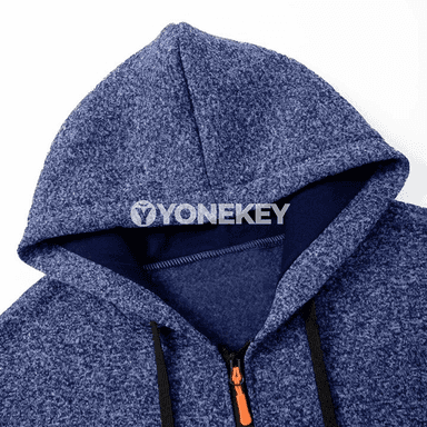 Erkekler üçin orta uzynlykly zipli hudi penjek, ýyly içlikli