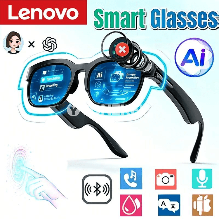 Lenovo AI akylly äýnekler, terjime, Bluetooth, ses ýazgy, aýdym-saz
