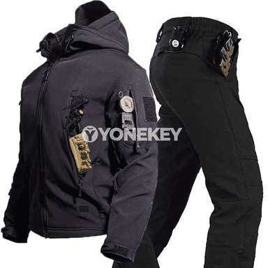 Erkek üçin taktiki gyş jaketi we balagy, ýyly softshell toplumy