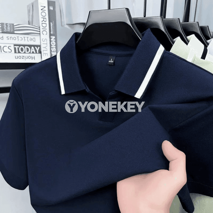 Erkekler üçin polo futbolka, gysga ýeňli, gündelik ýaz‑tomus modeli