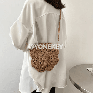 Zenanlar üçin tegelek saman crossbody sumka, elde örülen boho stil