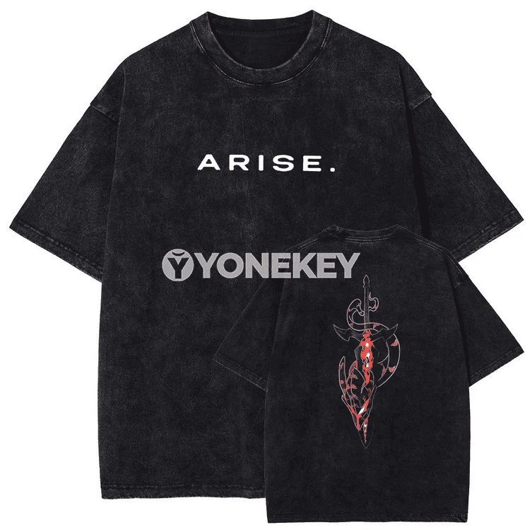 ARISE Solo Leveling grafika futbolka, giň kesimli, gysga ýeňli