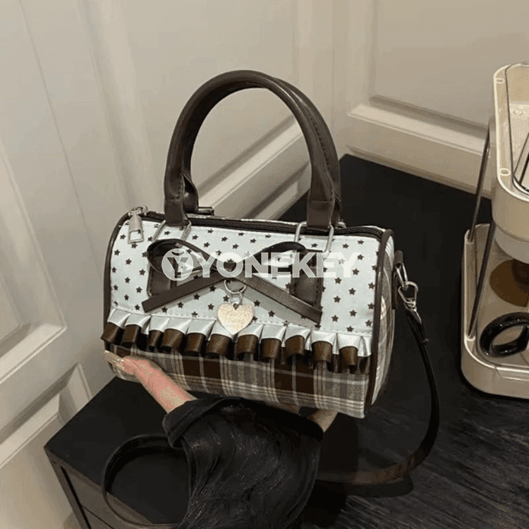 Koreýa stilindäki ýaşyl patchwork zenan sumkasy, giň ramkaly el sumkasy
