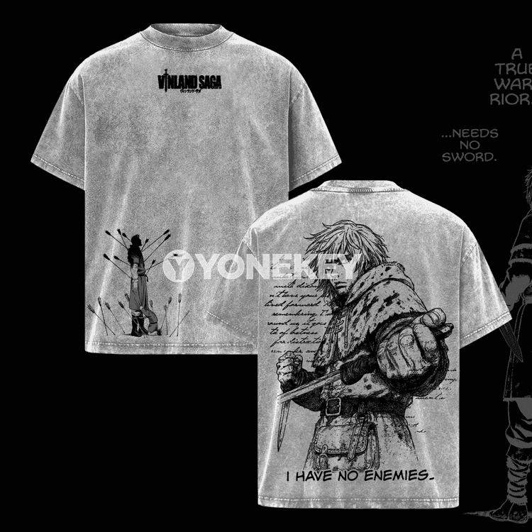 Thorfinn VINLAND SAGA çap edilen erkek futbolkasy, oversize, pagta