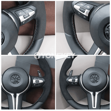 BMW F30/F10 üçin Alcantara rul sport bezegi, gök zolakly