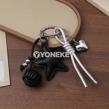Ýüplükli ýyldyz görnüşli sumka asgysy — deri stilindäki açar brelok