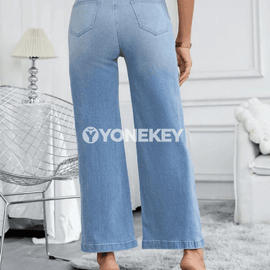 Zenanlar üçin giň balakly, ýokary belli giň jeans