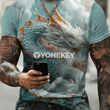 Aždarha nagyşly erkekler üçin ýeňil we rahat tomus futbolkasy