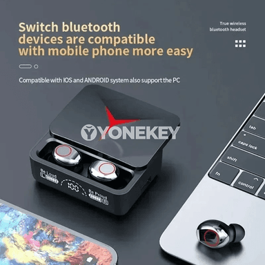 TWS simsiz Bluetooth nauşnikler, mikrofonly, sport üçin