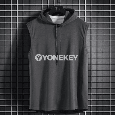 Erkekler üçin ýeňil kapýuşonly sport maýkasy, ýeňsiz fitnes top