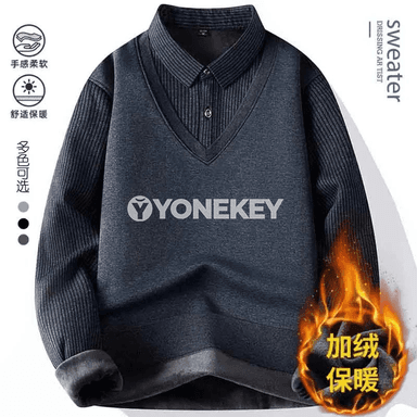 Erkekler üçin ýyly içi fleesli uzyn ýeňli polo köýnek