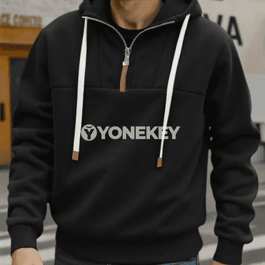 Erkekler üçin gyş ýyly fleýs kapşonly fermuarly sport köýnegi
