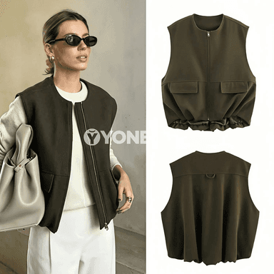 Aýal-gyzlar üçin ýaşyl ýeňsiz giň kesimli ýelteme jaket