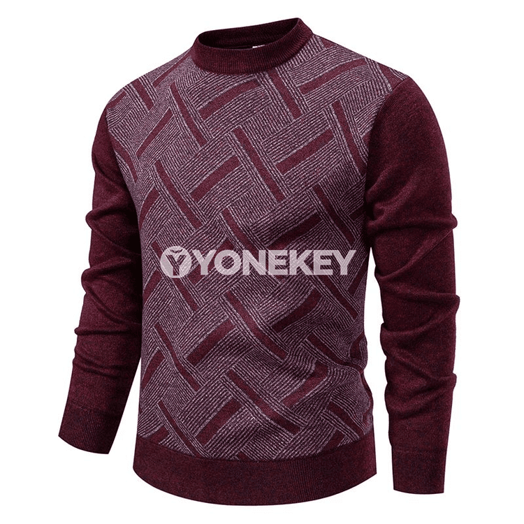 Erkekler üçin ýyly trikotaž switer, geometrik nagyşly, gündelik gyş modeli