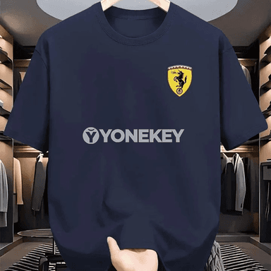 Erkekler üçin giň kesimli ýazky pagta futbolka, awtoulag görnüşli