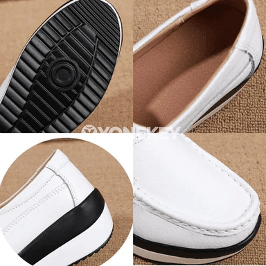 Zenanlar üçin rahat platformaly klassiki slip-on köwüşler, goňur we çal