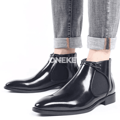 Erkekler üçin moda biznes ädikleri, deri, ýokary hilli, gara-goňur