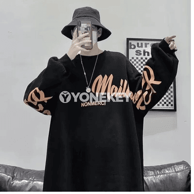 Erkekler üçin giň biçimli uzyn ýeňli sweatshirt, 5XL-8XL
