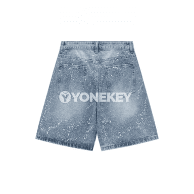 Erkekler üçin retro denim şortik — ýokary bil, giň kesim