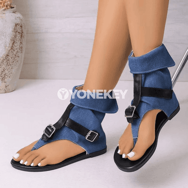 Aýallar üçin tomusky açyk barmakly denim sandal-boot