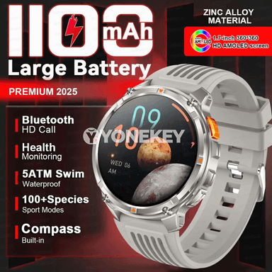 GUHUAVMI harby akylly sagat, 1100mAh, LED çyraly, Bluetooth jaňly