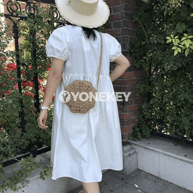 Zenanlar üçin tegelek saman crossbody sumka, elde örülen boho stil