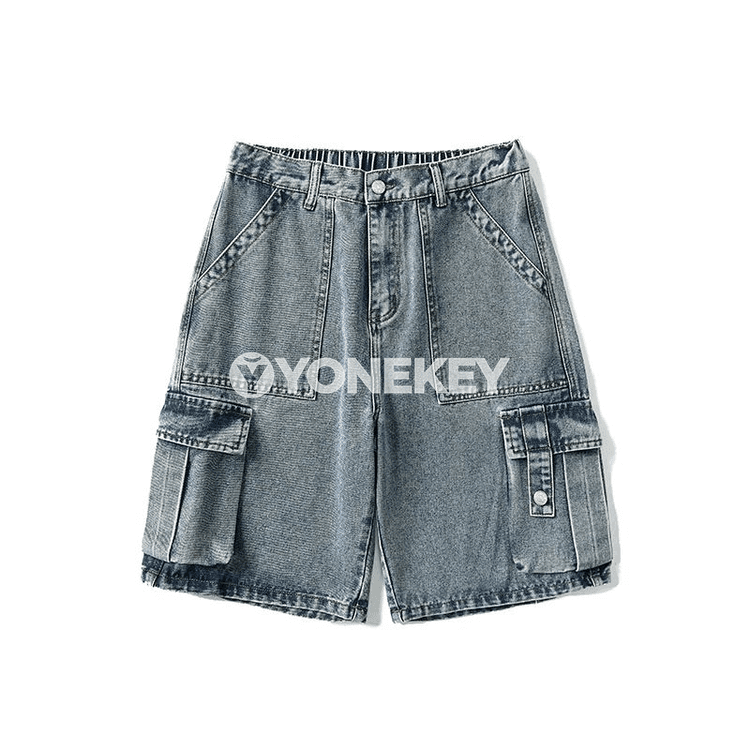 Erkekler üçin ýokary stil jeans şortik — giň kesim, gündelik rahat