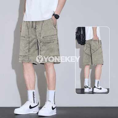 Erkekler üçin ýazlyk jyns şortik, göni kesim, rahat stil