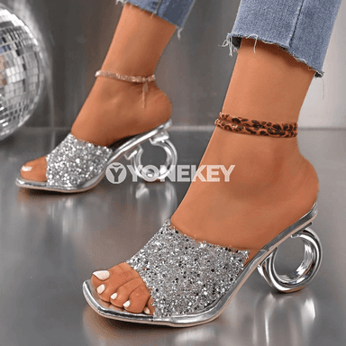 Glitter kristally ýokary ökjeli zenan sandallary