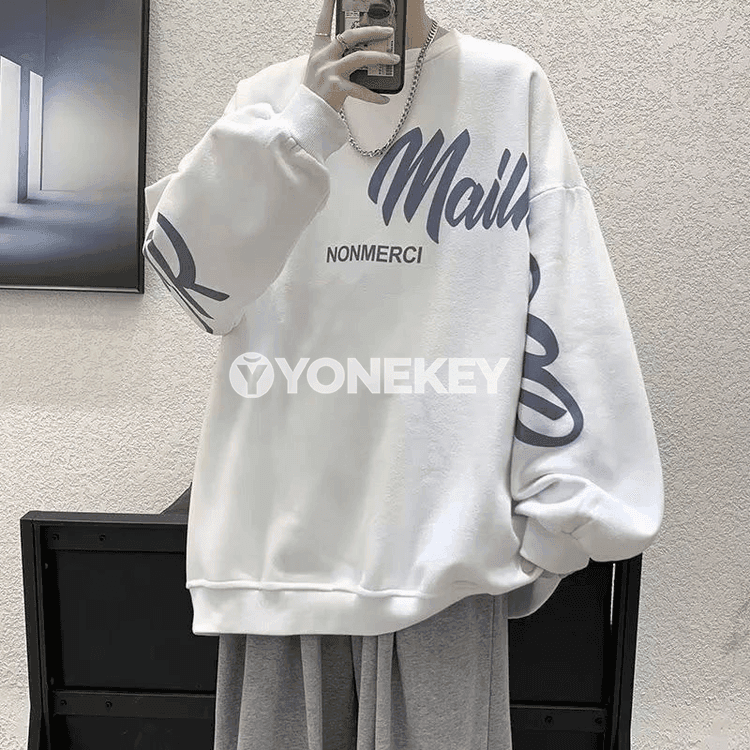Erkekler üçin giň biçimli uzyn ýeňli sweatshirt, 5XL-8XL