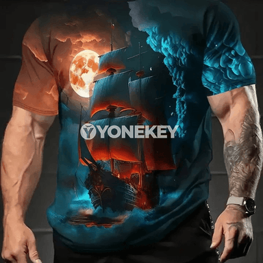 3D ýelkenli görnüşli erkekler üçin ýazky gysga ýeňli gündelik köýnek