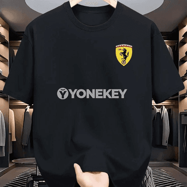 Erkekler üçin giň kesimli ýazky pagta futbolka, awtoulag görnüşli