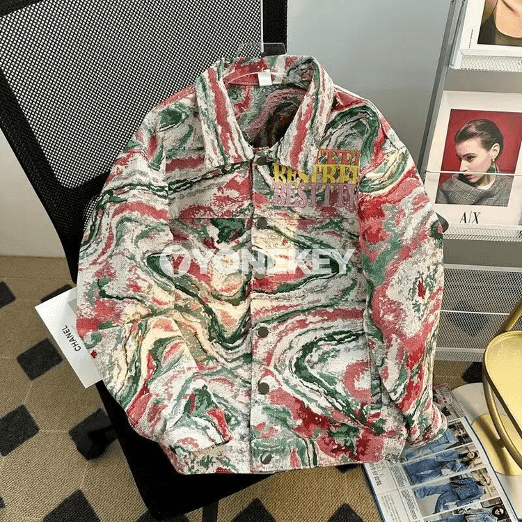 Erkekler üçin retro denim jaket, ýaz we güýz üçin giň kesimli rahat model