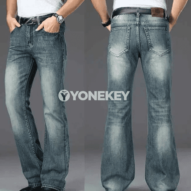 Erkekler üçin giň balaç jyns jalbar, klasiik flar görnüşli denim
