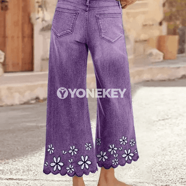 Zenanlar üçin giň ölçegli, elastik belli rahat jeans balaklar