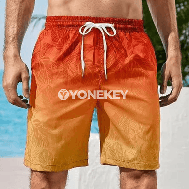 Erkekler üçin reňkli gradient plýaž şorty, giň kesimli tomus şortik