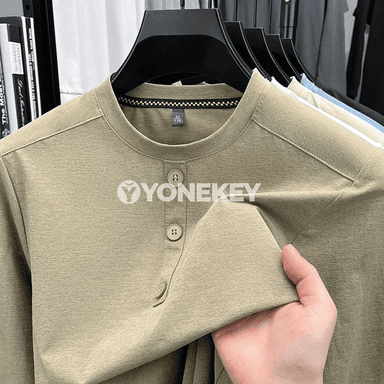 Erkekler üçin Henley boýunli ýumşak gündelik uzyn ýeňli futbolka