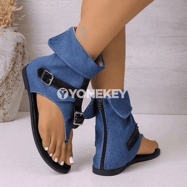 Aýallar üçin tomusky açyk barmakly denim sandal-boot